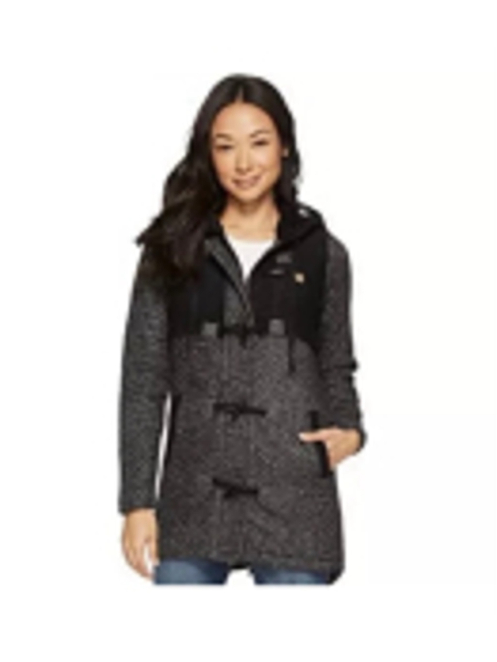 Rip Curl Penny fleece long jacket black gray toggle buttons hooded whimsigoth L